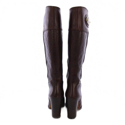 Gucci Long Boots Chunky Heel Guccissima Leather 36.5 Brown BM