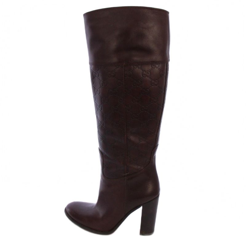 Gucci Long Boots Chunky Heel Guccissima Leather 36.5 Brown BM