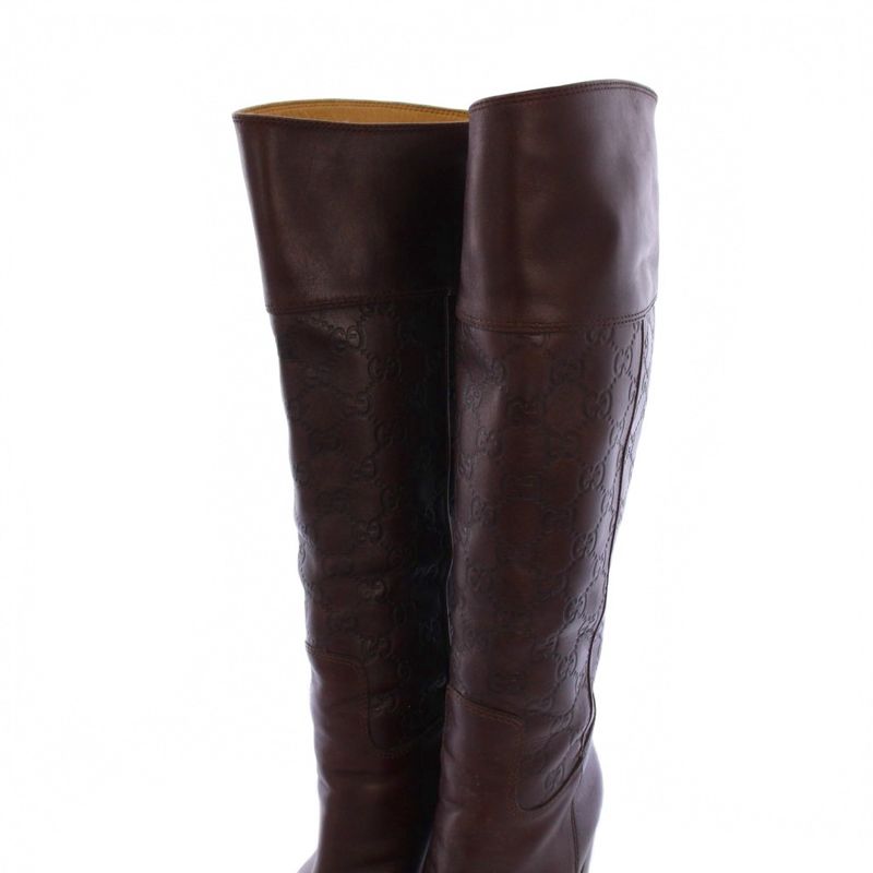 Gucci Long Boots Chunky Heel Guccissima Leather 36.5 Brown BM