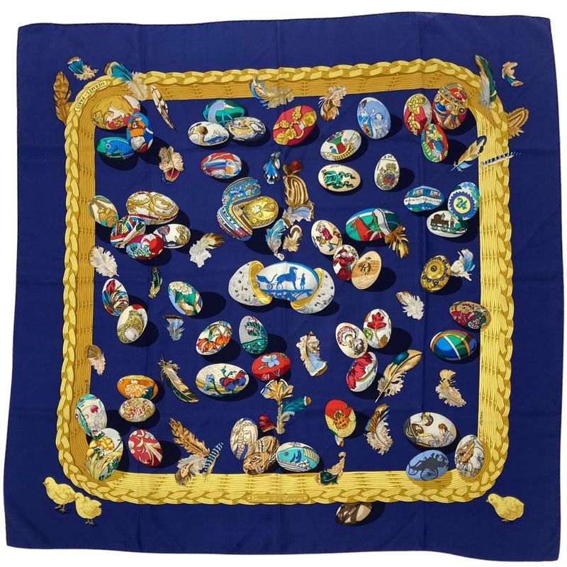 Hermes Carré 90 Couvee D'hermes Egg Scarf Silk Navy Women