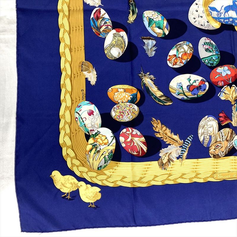 Hermes Carré 90 Couvee D'hermes Egg Scarf Silk Navy Women
