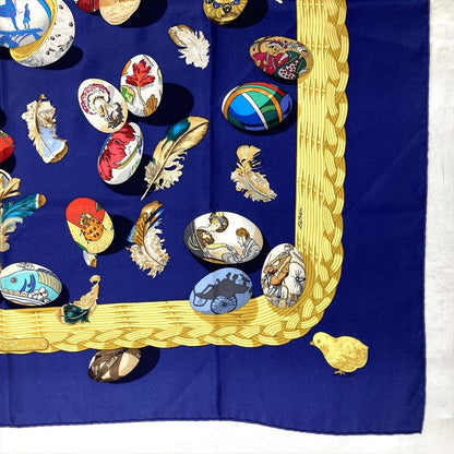 Hermes Carré 90 Couvee D'hermes Egg Scarf Silk Navy Women