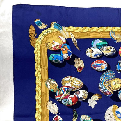 Hermes Carré 90 Couvee D'hermes Egg Scarf Silk Navy Women
