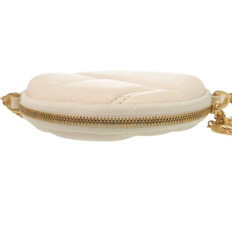 Bulgari Serpenti Cabochon Chain Shoulder Bag Micro Pouch Leather Ivory 0634