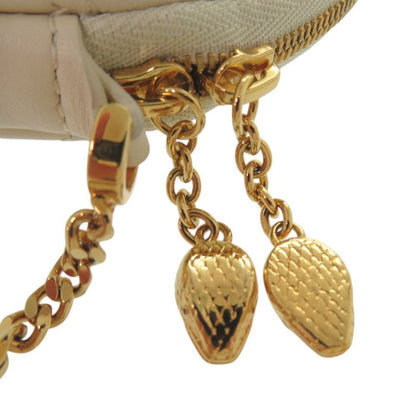 Bulgari Serpenti Cabochon Chain Shoulder Bag Micro Pouch Leather Ivory 0634