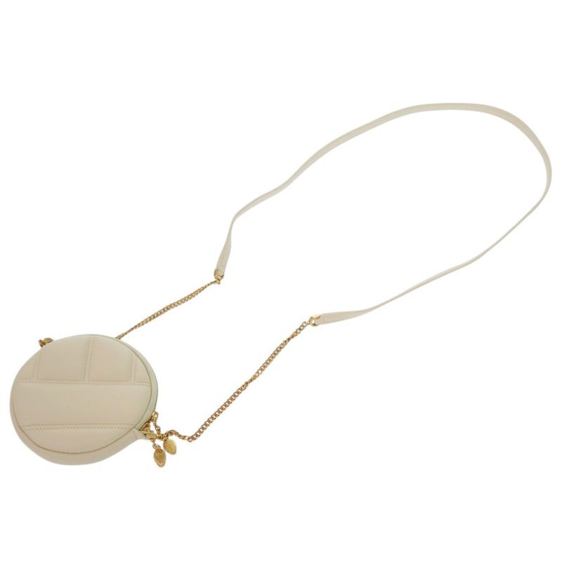 Bulgari Serpenti Cabochon Chain Shoulder Bag Micro Pouch Leather Ivory 0634