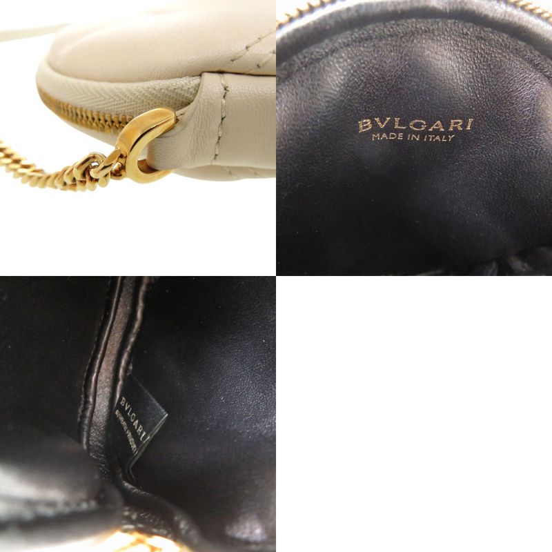 Bulgari Serpenti Cabochon Chain Shoulder Bag Micro Pouch Leather Ivory 0634