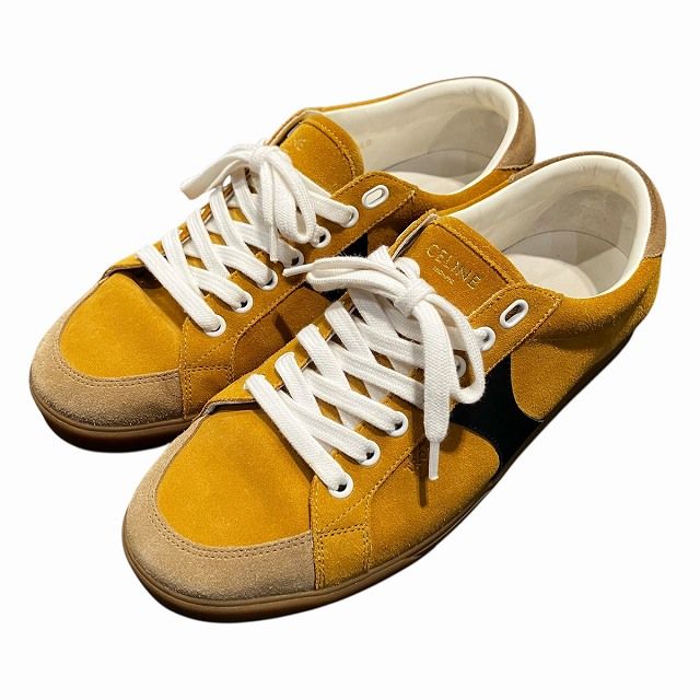 Celine Sneakers Lace-up Suede Low Cut 40 Yellow Black Fa0230 AA