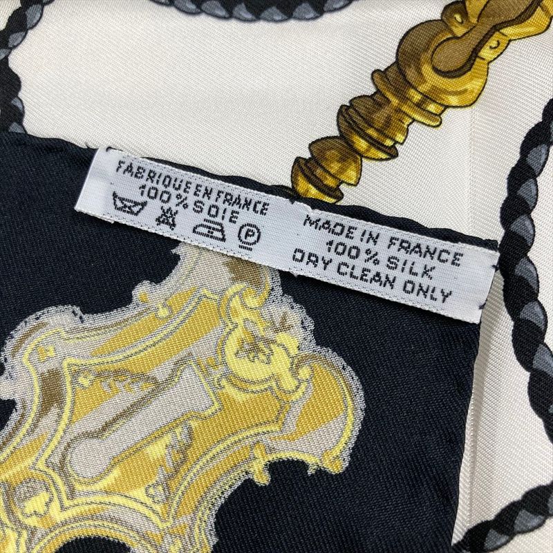 Hermes Carre 90 LES CLES Key Scarf Silk Black Women