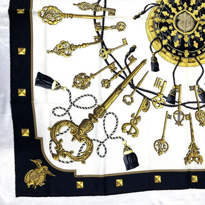 Hermes Carre 90 LES CLES Key Scarf Silk Black Women