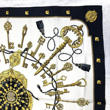 Hermes Carre 90 LES CLES Key Scarf Silk Black Women