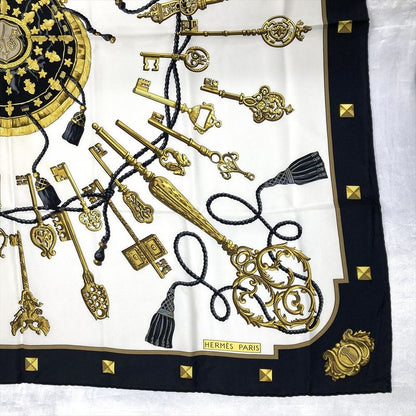 Hermes Carre 90 LES CLES Key Scarf Silk Black Women