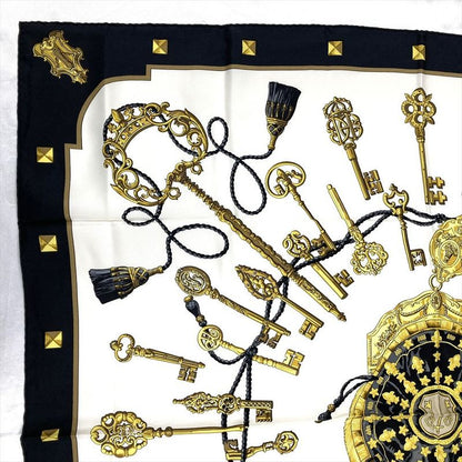 Hermes Carre 90 LES CLES Key Scarf Silk Black Women