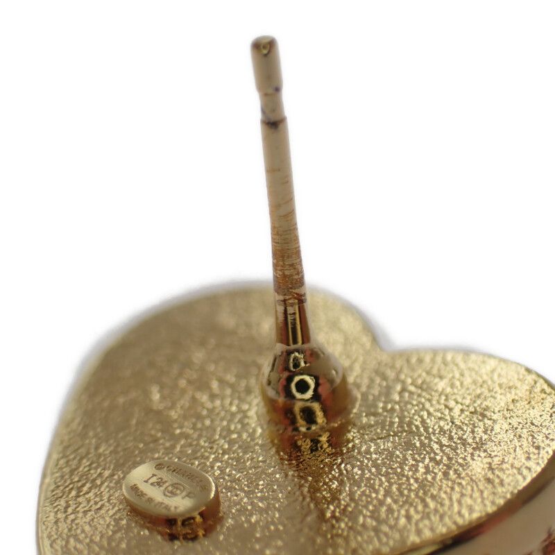 Chanel Coco Mark Heart Earrings I24P Engraved Abc742 Earrings Metal Navy Gold