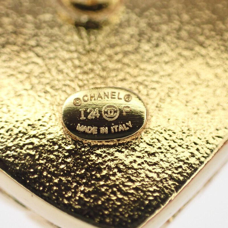 Chanel Coco Mark Heart Earrings I24P Engraved Abc742 Earrings Metal Navy Gold