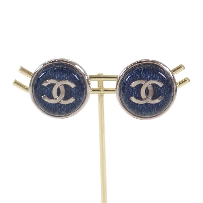 Chanel Denim Coco Mark Circle D24B Engraved Abe356b18079ntz10 Earrings Metal
