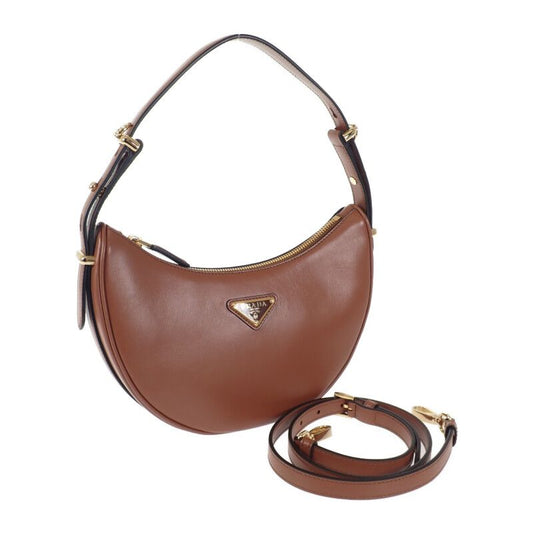Prada Archesmall Leather Shoulder 2WAY Bag Handbag Leather Cognac Gold Hardware
