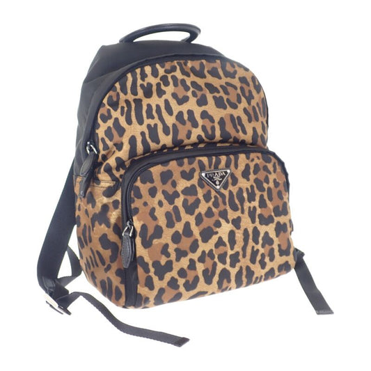 Prada Leopard Backpack 1bz001 Backpack/daypack Nylon Brown Black Women's