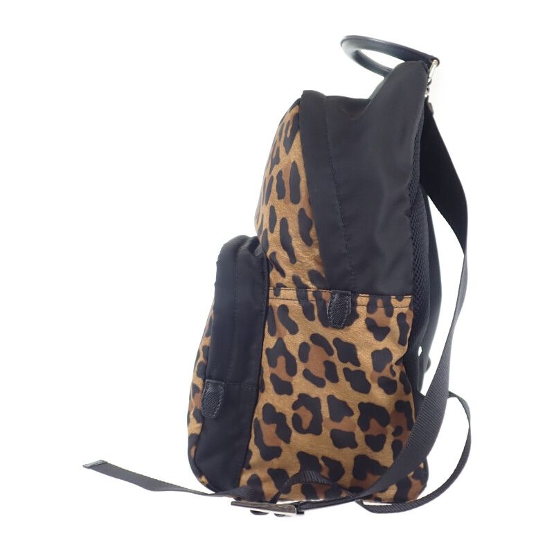 Prada Leopard Backpack 1bz001 Backpack/daypack Nylon Brown Black Women's