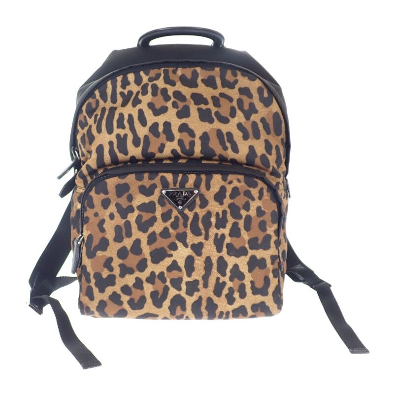 Prada Leopard Backpack 1bz001 Backpack/daypack Nylon Brown Black Women's