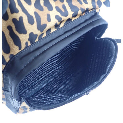 Prada Leopard Backpack 1bz001 Backpack/daypack Nylon Brown Black Women's