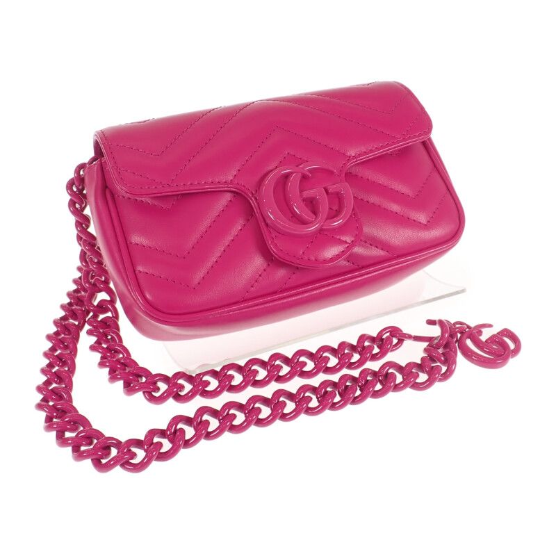 Gucci GG Marmont Belt Bag 699757 Shoulder Bag Leather Fuchsia Pink Ladies [AB
