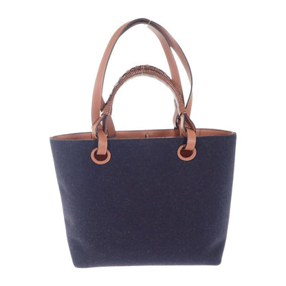 Loewe Logo Tote Small 2WAY Bag Wool Leather Navy Brown Women's [ranked A