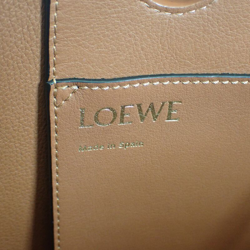 Loewe Logo Tote Small 2WAY Bag Wool Leather Navy Brown Women's [ranked A