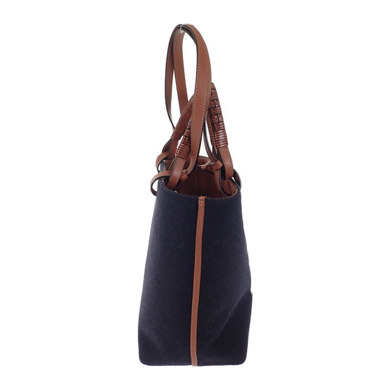 Loewe Logo Tote Small 2WAY Bag Wool Leather Navy Brown Women's [ranked A