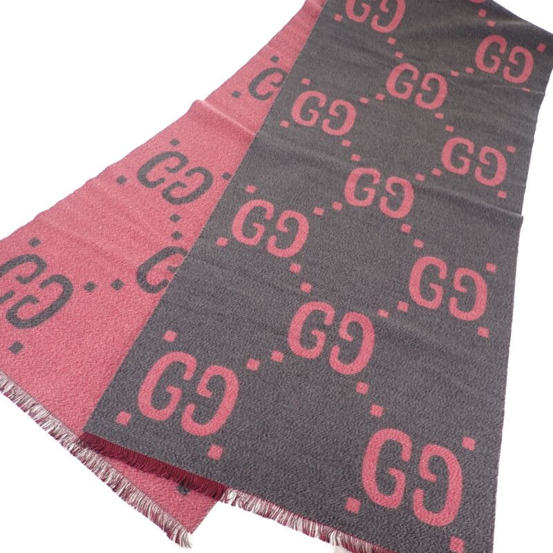 Gucci GG Jacquard Scarf 558007_3g636_1272 Scarf Wool Silk Gray Pink Ladies