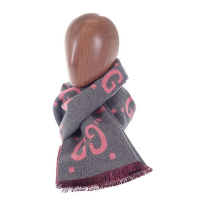 Gucci GG Jacquard Scarf 558007_3g636_1272 Scarf Wool Silk Gray Pink Ladies