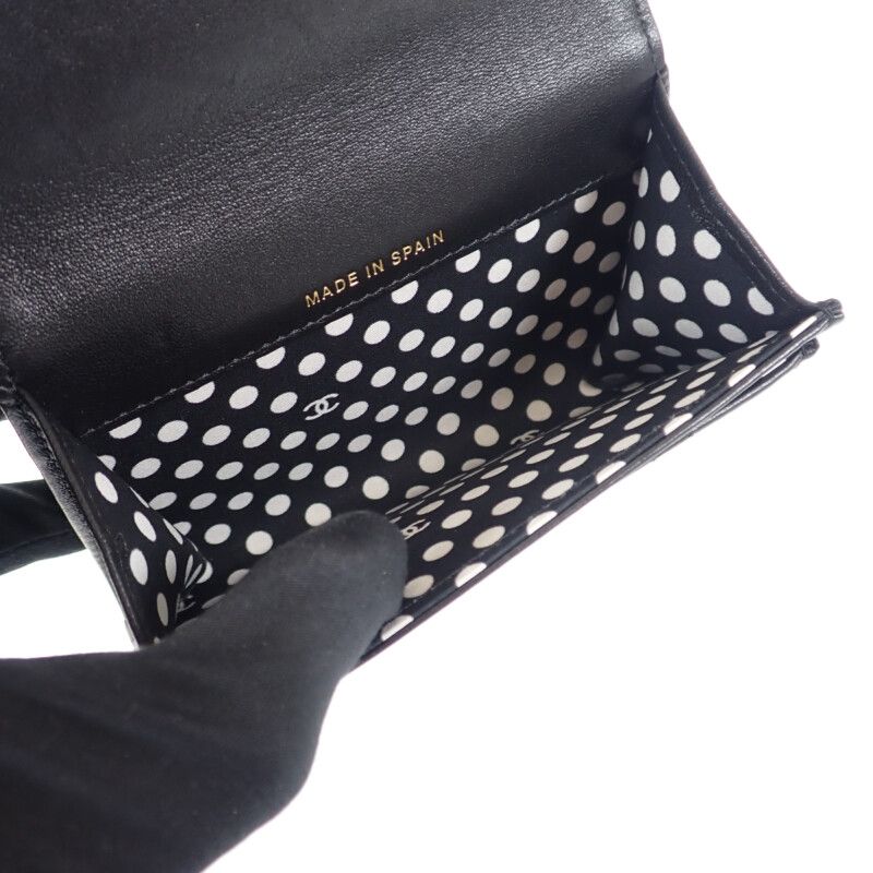 Chanel CC Pearl Flat Ap3813_b15723_94305 Card Case Lambskin Black Gold Hardware