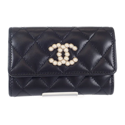 Chanel CC Pearl Flat Ap3813_b15723_94305 Card Case Lambskin Black Gold Hardware