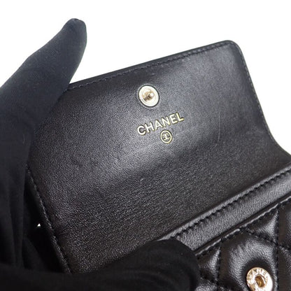 Chanel CC Pearl Flat Ap3813_b15723_94305 Card Case Lambskin Black Gold Hardware