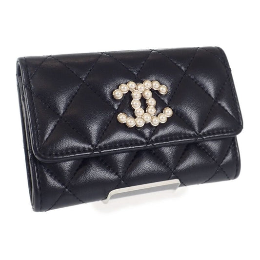 Chanel CC Pearl Flat Ap3813_b15723_94305 Card Case Lambskin Black Gold Hardware