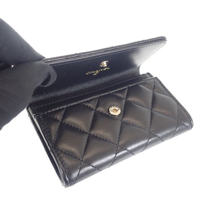 Chanel CC Pearl Flat Ap3813_b15723_94305 Card Case Lambskin Black Gold Hardware