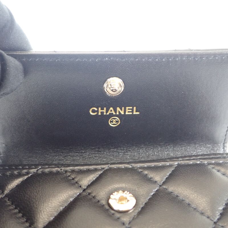 Chanel CC Pearl Flat Ap3813_b15723_94305 Card Case Lambskin Black Gold Hardware