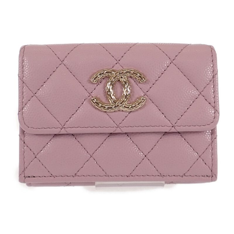 Chanel Small Flap Wallet Ap4084 Trifold Wallet Caviar Skin Pink Gold Hardware