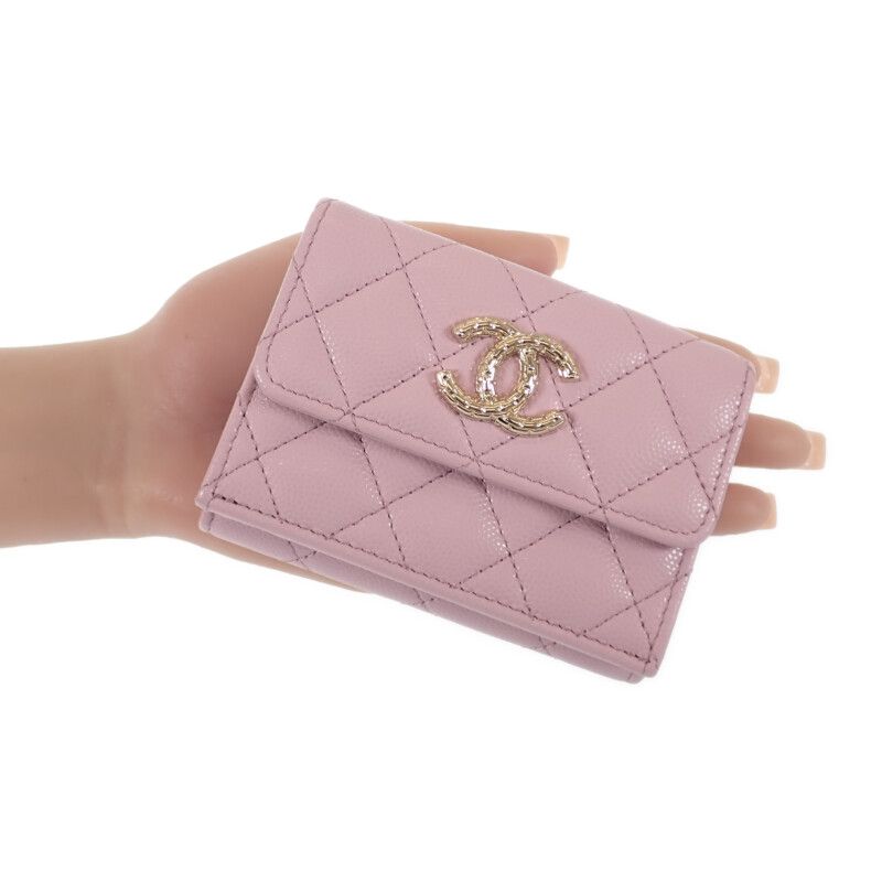 Chanel Small Flap Wallet Ap4084 Trifold Wallet Caviar Skin Pink Gold Hardware