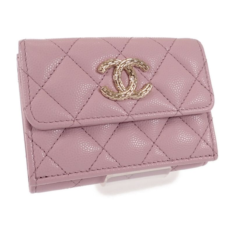 Chanel Small Flap Wallet Ap4084 Trifold Wallet Caviar Skin Pink Gold Hardware