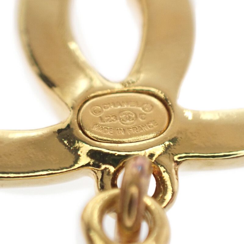 [A Rank] Chanel Coco Mark Swing Earrings Metal Gold Black L23C Engraved Gold
