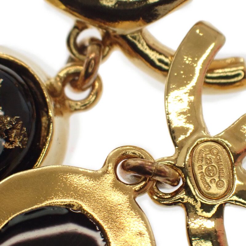 [A Rank] Chanel Coco Mark Swing Earrings Metal Gold Black L23C Engraved Gold