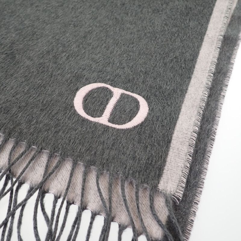 Christian DIOR Cdicon Double Face 93e0015dh001 Scarf Silk Gray Pink Men Unisex