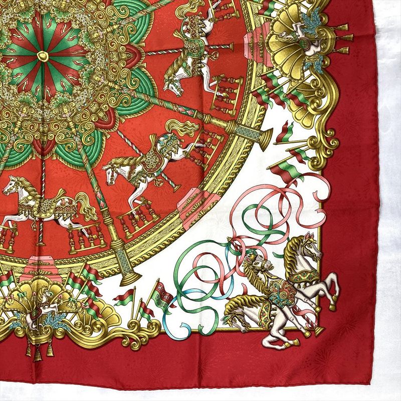 Hermes Carre 90 Amusement Park Lunapark Scarf Silk Red Ladies