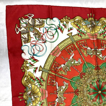 Hermes Carre 90 Amusement Park Lunapark Scarf Silk Red Ladies
