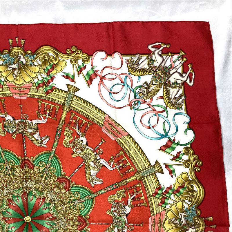 Hermes Carre 90 Amusement Park Lunapark Scarf Silk Red Ladies