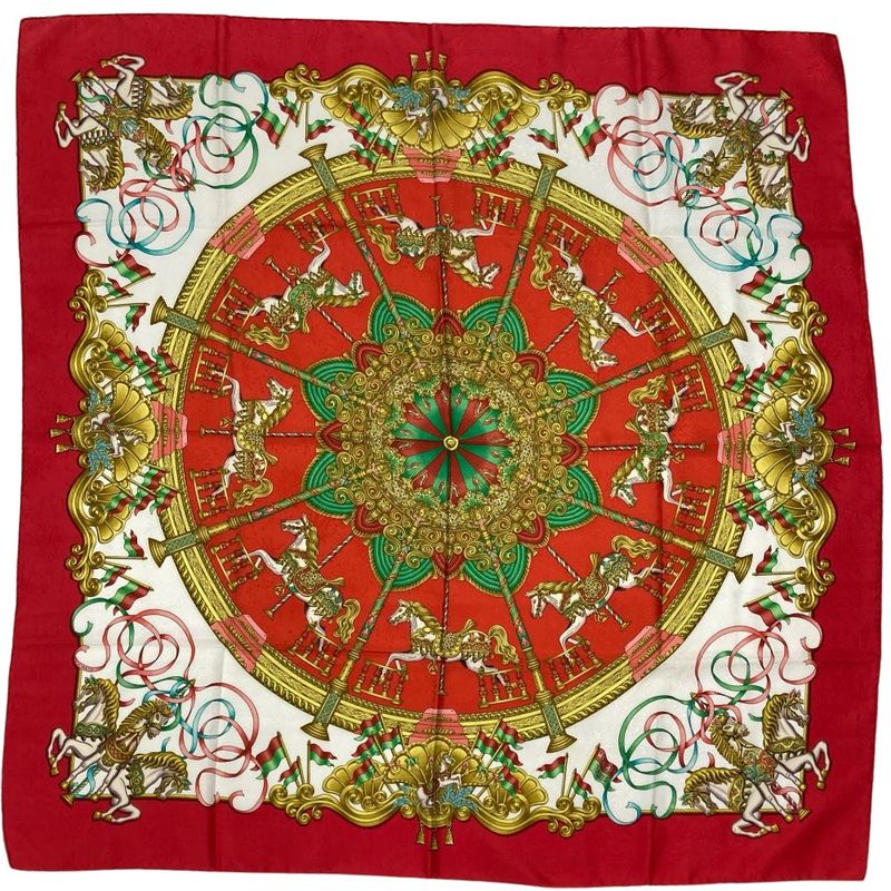 Hermes Carre 90 Amusement Park Lunapark Scarf Silk Red Ladies