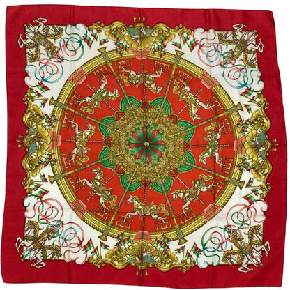 Hermes Carre 90 Amusement Park Lunapark Scarf Silk Red Ladies