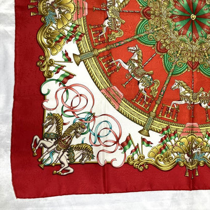 Hermes Carre 90 Amusement Park Lunapark Scarf Silk Red Ladies
