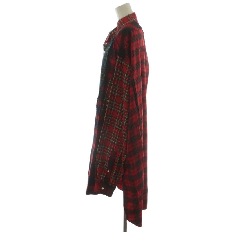 Loewe Shirt Blouse Long Sleeve Plaid Cotton L Red Navy Blue Navy Green AN15